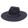Unisex Fashion Wide Wool Belt Flat Top Fedora Hat Party Church Hats Cap