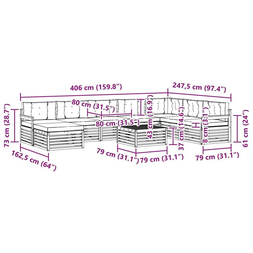 Outdoor Sofa Set 9 Pcs Natural and Cream Solid Acacia Wood