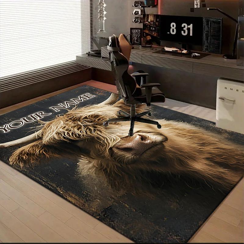 1PC Custom Name Highland Cow Portrait Theme Floor Mat Ideal for Living Room, Game Rooms, Office, Bedroom,Floor Mat Playful Design179
