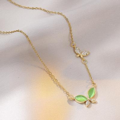 Colgante de Ópalo Mariposa con Incrustaciones de Zirconio Collar de Acero Inoxidable para Mujer Cadena Coreana para Clavícula Joyería