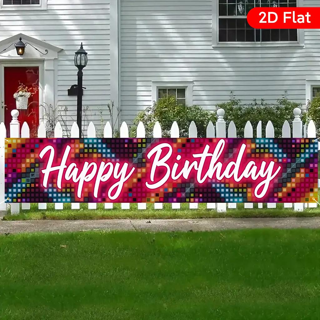 Large Happy Birthday Banner, Colorful Background Design, 17.7x78in Polyester Party Wall Art Backdrop