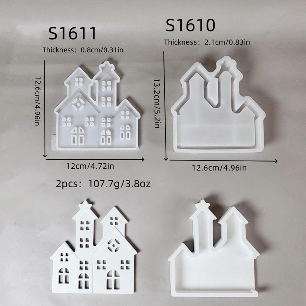 Christmas Silicone Molds Non-Stick Christmas House Table Centerpieces 1 Pair Building Shape Casting Mold For Chocolate Wax