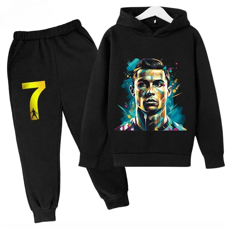 Set Bambino Autunno Primavera Cr7 3-12 Anni Felpa+Pantaloni Tuta Set 2 Pezzi Bambini Ragazzi Ragazze Tute Casual per Bambini