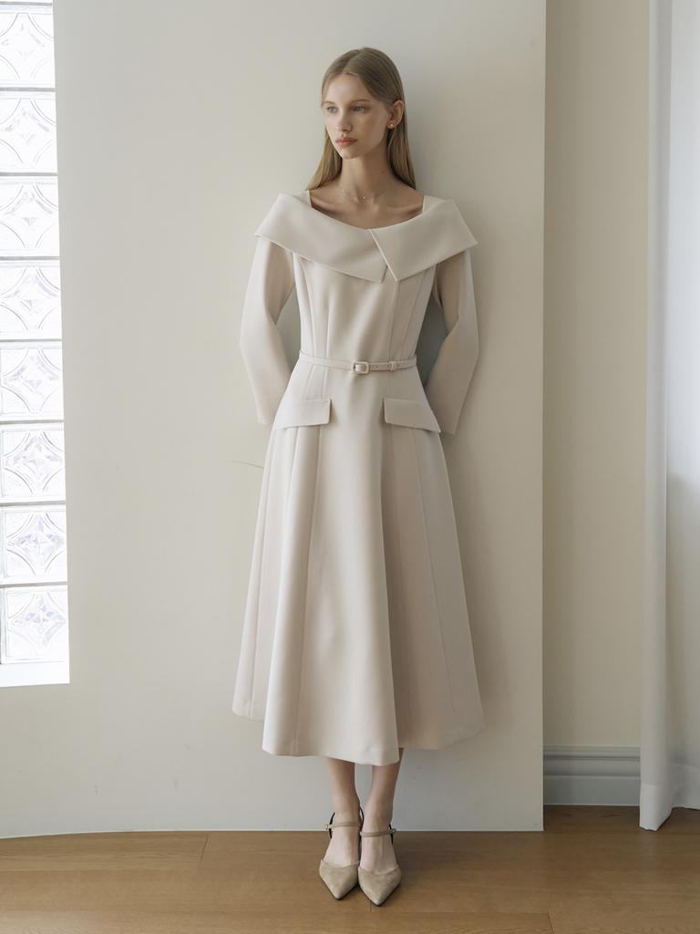 Peulomdeimomeonteu Bella Wide Collar Long Dress_Cream Beige