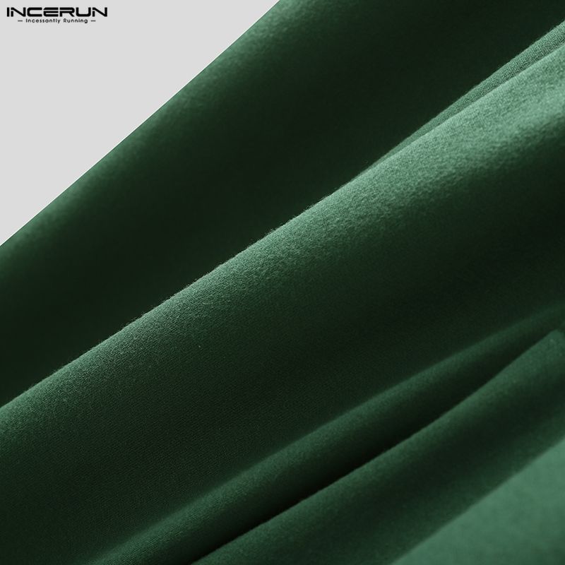 INCERUN Men Collarless Long Sleeve Belt Solid Sports Casual Buttons Long Jumpsuits Rompers