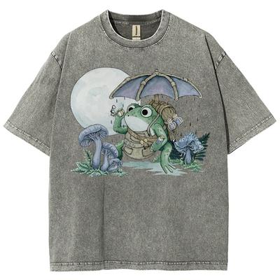 Graphic Short Sleeve Y2K Style Women's T-Shirts Frog Umbrella Pattern Print Top Cheap Items Unisex Fit Clothes Trendy