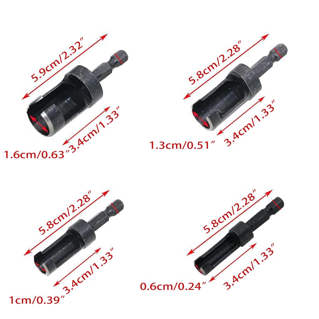4 Pieces Multifunctional Wood Plug Cutter Drill Bit Set Carbon Steel Woodworking Chamfer Drill Bits 6mm/ 10mm/ 13mm/16mm