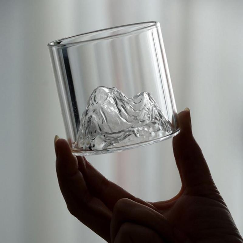 2pcs Set 170ml Transparent Fuji Mountain Whisky Glass Cup Whisky Beer Vodka Tea Spirits Glasses Creative Scenic Mug Drinkware