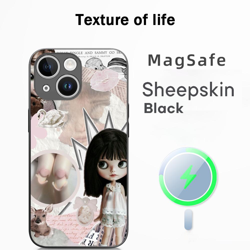 Blythe Cute doll fashion pattern design Phone Case For iPhone 17 16 15 14 13 12 Plus Pro Max  High-end Luxury Magsafe Sheepskin