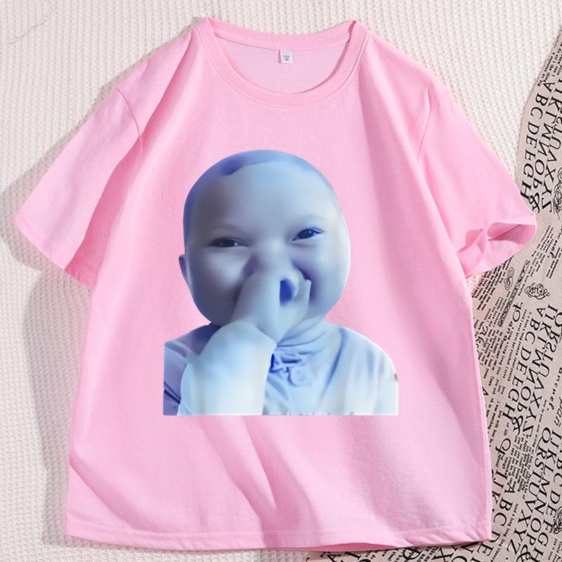 Ai Baby Holding Laugh Meme Viral Trend T Shirt Unisex Women Fashion Casual Cotton Tshirt Funny Graphic Tees Round Neck Loose Tees
