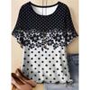 Großes Damen-T-Shirt mit schwarz-weißem Polka-Dot-Print
