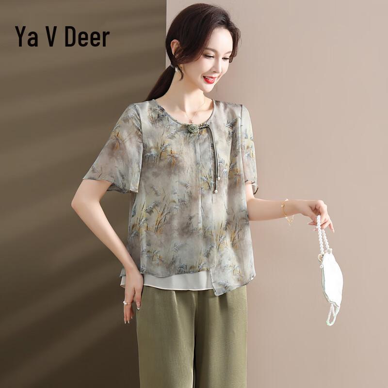 Yalu New Chinese Style Mom s Summer T-shirt Set XL
