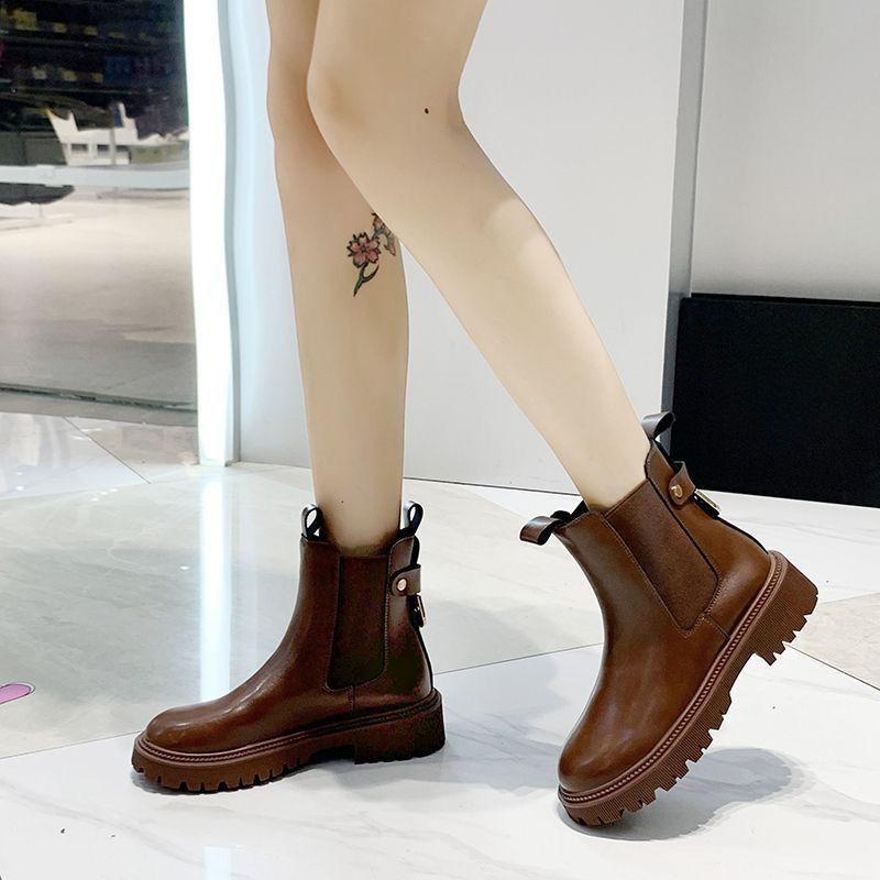 Autumn Winter Chelsea Boots Women Fashion Brown Black Beige White Ankle Boots for Women Fur Short Chunky Punk Gothic Shoes