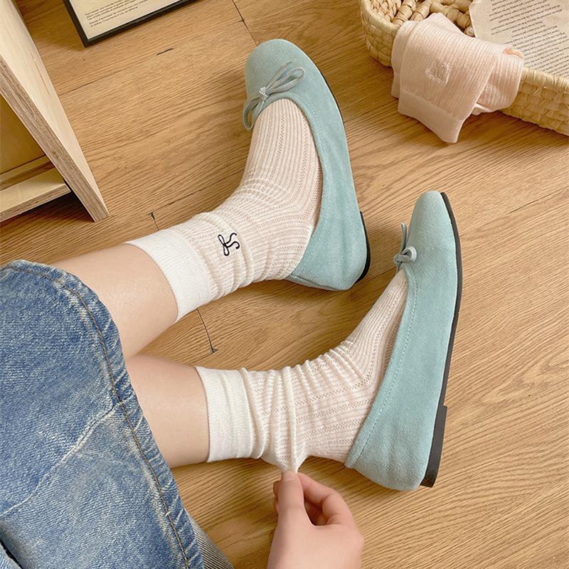 Woman Ultra Thin Version  Ins Bow Solid Color Mesh Mid Tube Breathable Socks Black White Grey Girl  Style Sweet Socks