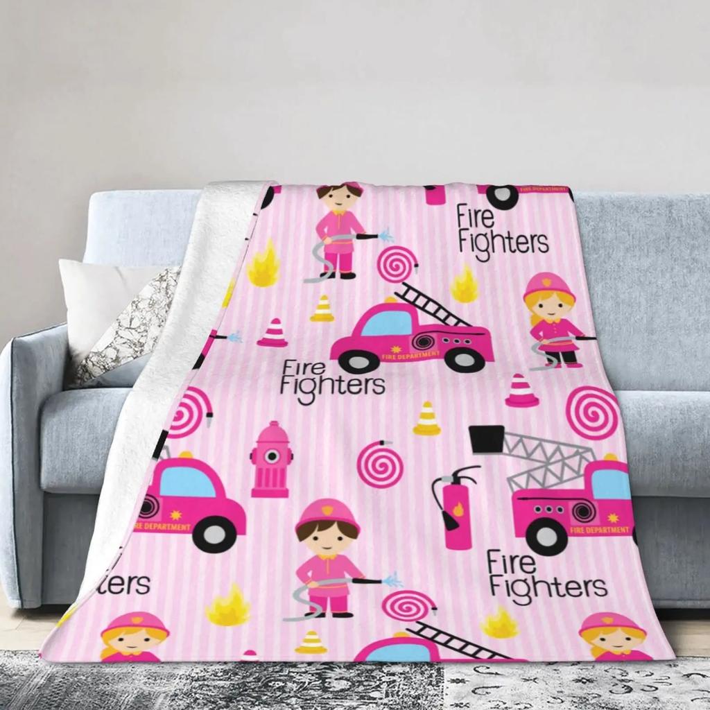Red Cartoon Fire Truck Car Throw Blanket Fire Fighting Equipment Fire Extinguisher Flannel Blankets for Boys Girls Birthday Gift