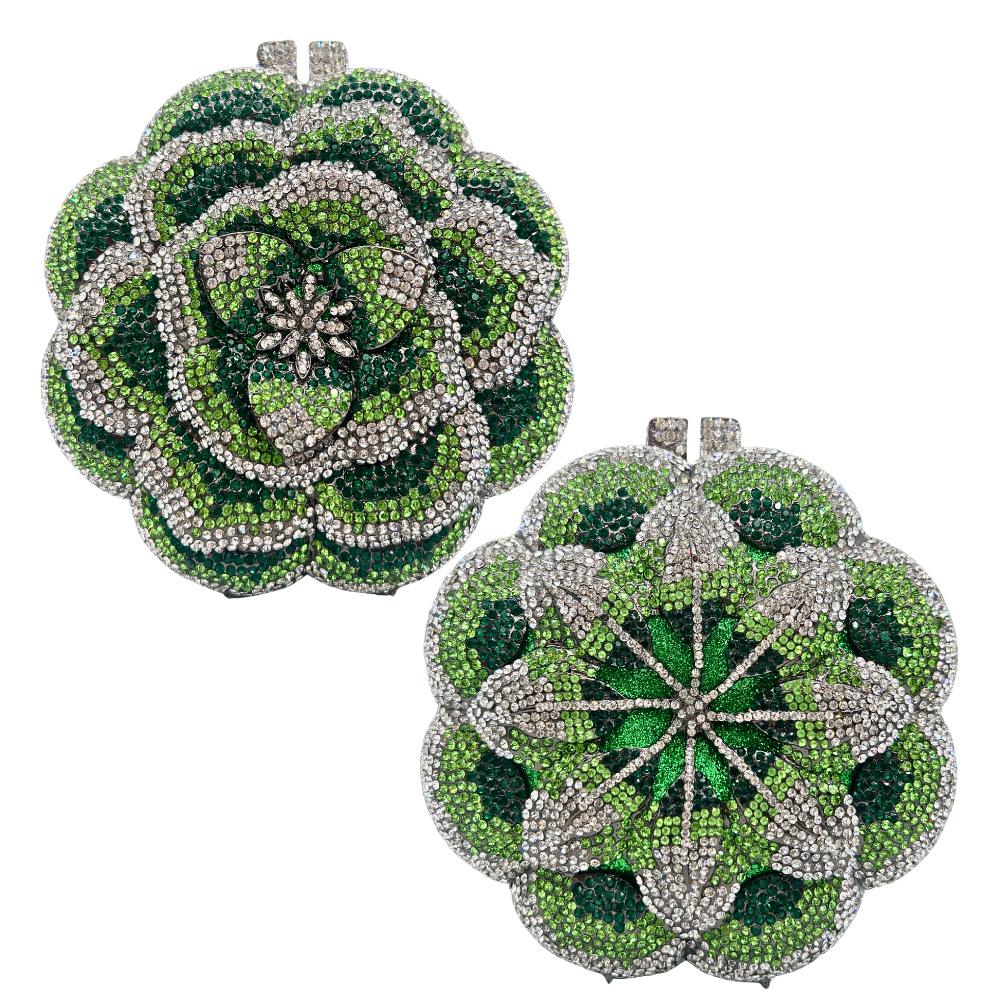 Handmade Rhinestone Floral Evening Clutch - Three-dimensional Design for Weddings & Banquets