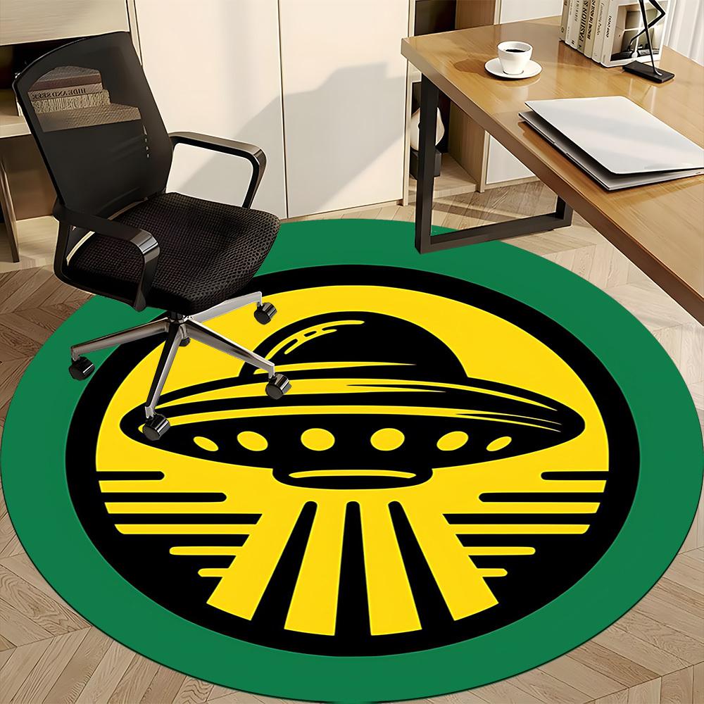 1pc UFO Alien Office Round Area Rug, Indoor Mat Suitable For Office, Under Office Chairs Bedroom Living Room Home Decor, Room Deco