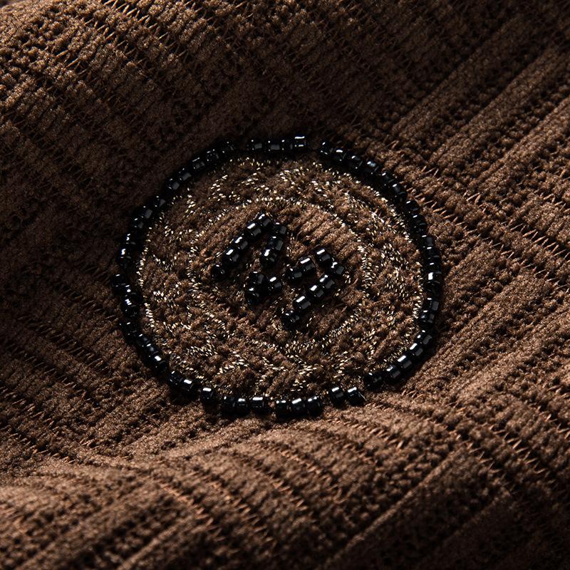 Chenille Sweater Men's New Winter Velvet Thickened Jacquard Beaded Round Neck Trendy Men's Knitted Bottoming Shirt