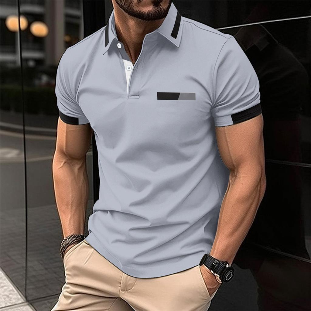 Fashionable Men's Casual Polo Shirt with Faux Chest Pocket, Turn-Down Collar and Button-Front Business T-Shirt Top