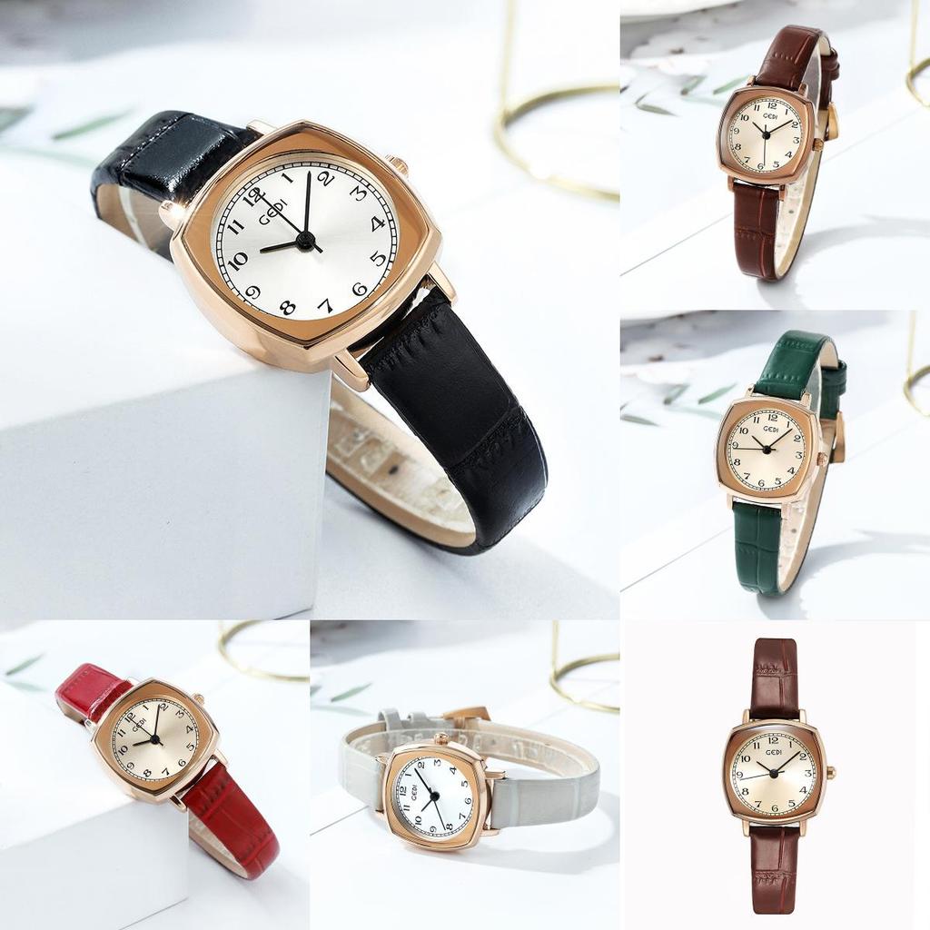 Retro-Quadratuhr für Damen mit Quarzwerk und Lederarmband