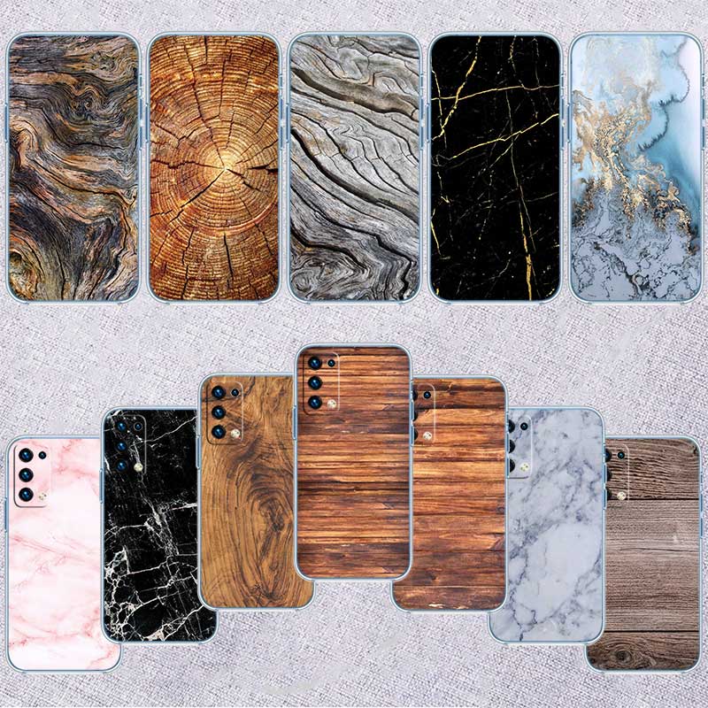 UP37 Marble Wood Transparent Phone Case for Samsung Galaxy A04 A04S A14 A23 A34 A54 M23 M33 M52 M53