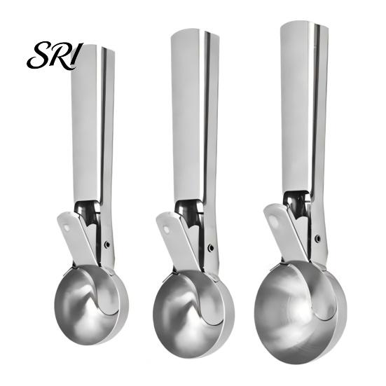 Fruit Scooper Ice Cream Scoop, Stainless Steel with Trigger Non-Slip Handle, Dessert Tool Heavy Duty Metal Scoop for Balls Spoon