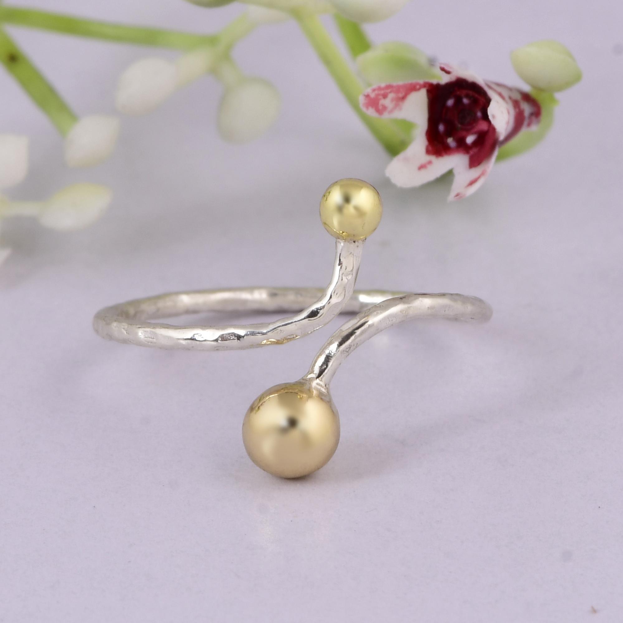925 Sterling Silver Open Ball Ring, Gold Plated Ball Ring, Minimalist Adjustable Ring, Modern Two Tone Statement Ring, Dainty Everyday Jewelry 5