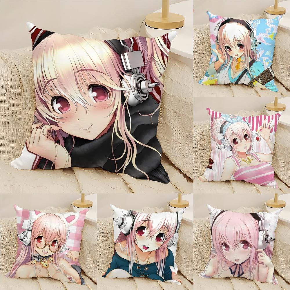 Cute sexy anime characters SUPER SONICO Pillow Case Cotton Linen Fabric Square Zipper Pillowcase Home Decorative Living Room