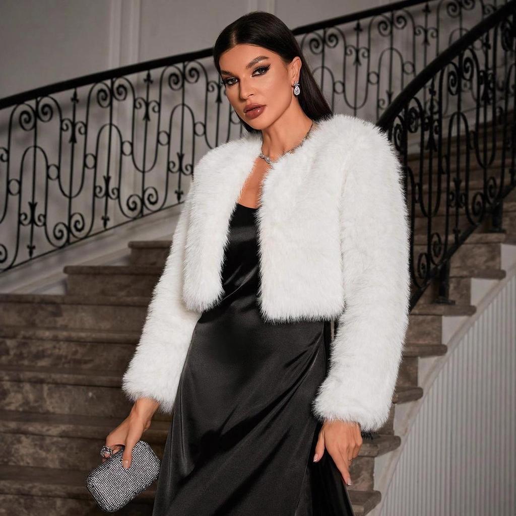 European and American fur jacket imitation fox hair fashionable winter clothing thickened warm long-sleeved short cardigan fur jacket