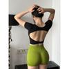 So Beautiful! Backless Yoga Clothes With Chest Pad Beauty Back Sports Pilates Short sleeve Top Short Workout Clothes One-Piece Cup