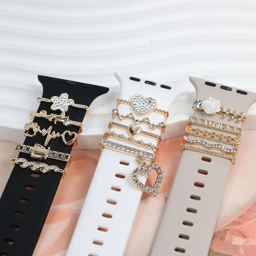 Metal Charms Watch Band Decoration Ring For Apple Diamond Ornament For Iwatch Bracelet Silicone Strap Jewelry Accessories