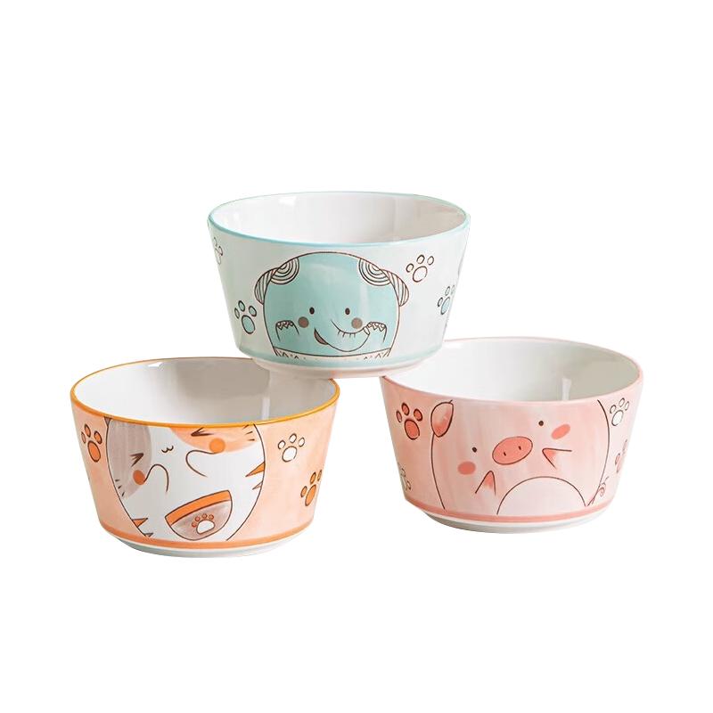 Peiersen Cute Ceramic 4.5-inch Animal Head Rice Bowls (Set of 4)