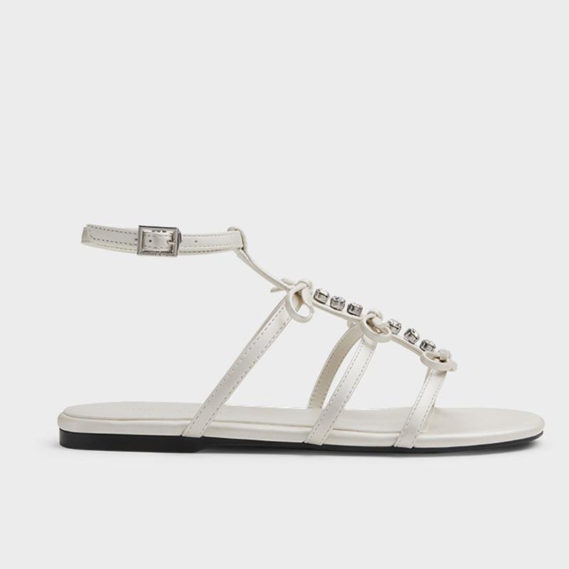 Fashion Flat Women's Shoes Summer New Round Toe Soft Leather Casual Outside Wear Bow Bright Diamond Open Toe Soft Sole Sandals