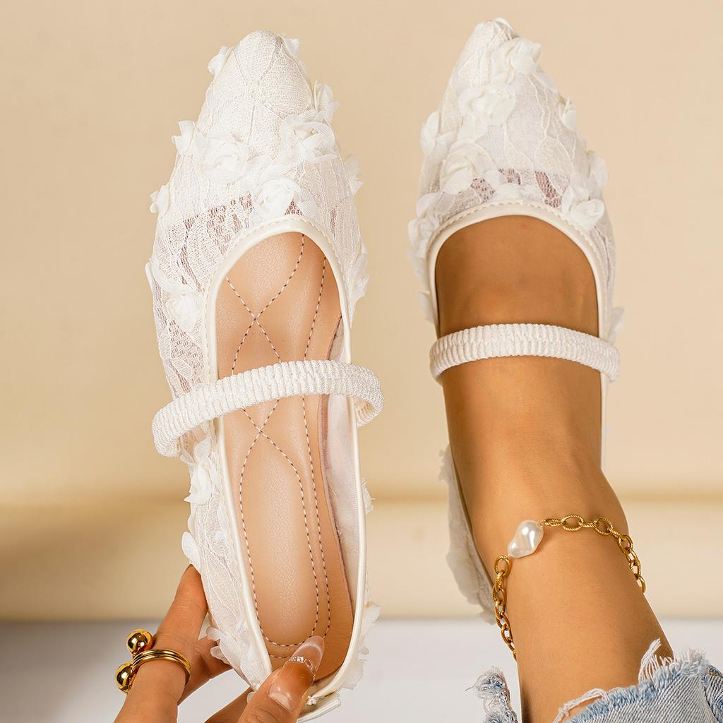 Damen Weite Weite Spitze Zehenpartie Elastische Slipper Loafer aus Spitze und Mesh, Atmungsaktive Freizeitschuhe für den Alltag