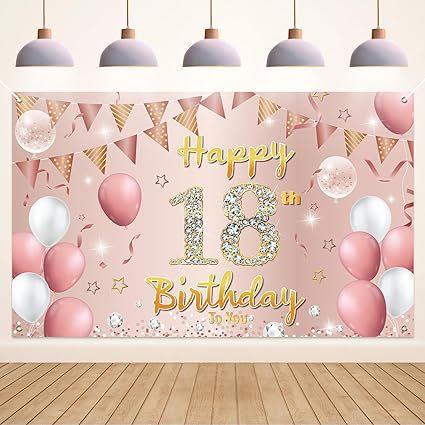Decorazione per il 18° Compleanno Stendardo di Sfondo Oro Rosa Decorazione per Feste Sfondo Fotografico per Interni ed Esterni