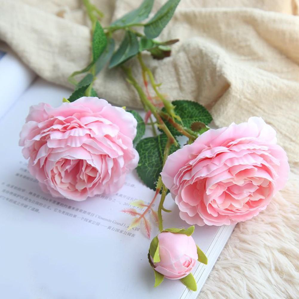 Rose Peony Artificial Flower 3 Heads Plastic for Wedding Office Living Decor
