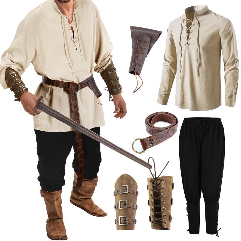 Halloween Mens Renaissance Costume Suit Accessories Medieval Pirate Shirt Cosplay Props