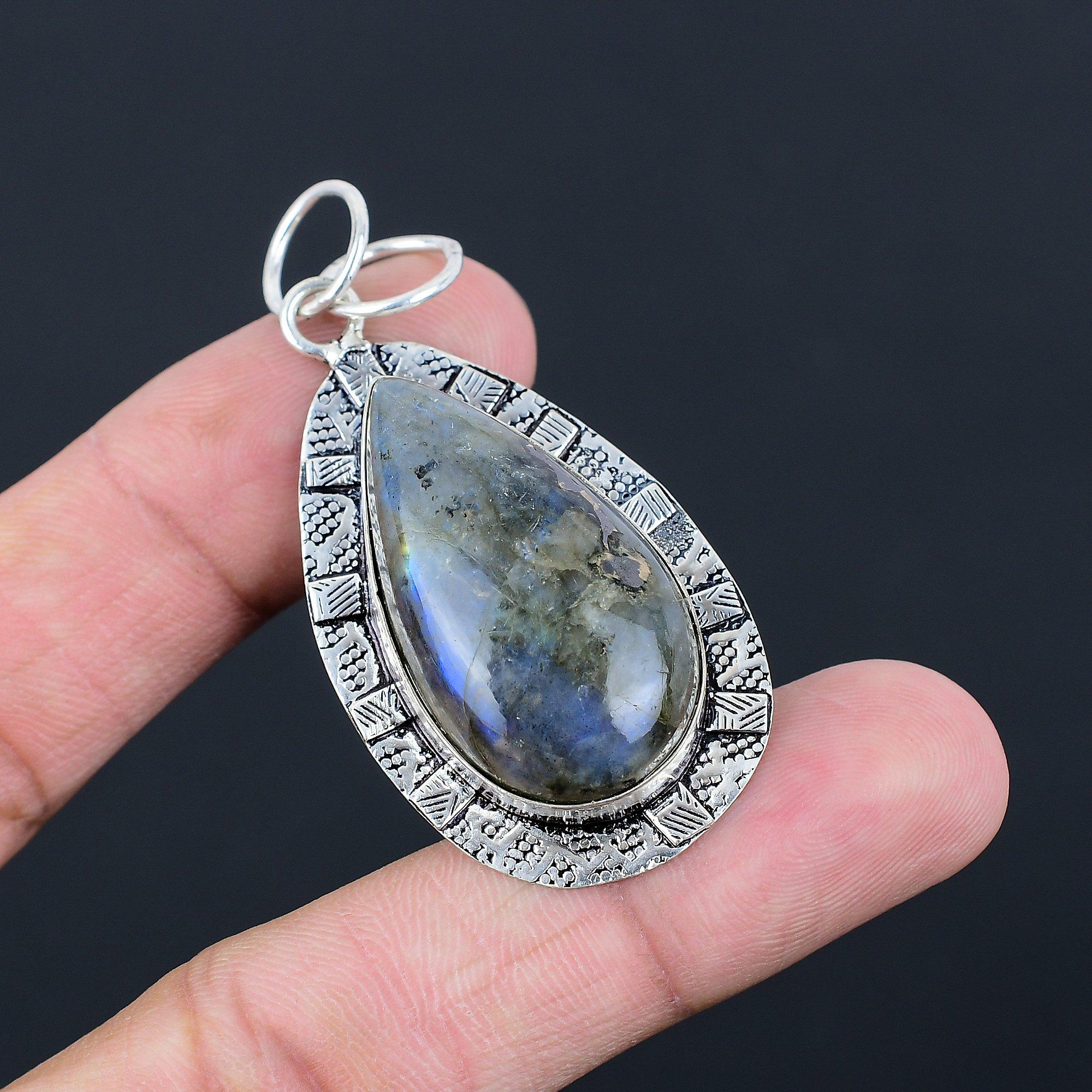 Halloween Deal Labradorite Gemstone Third Eye Chakra New Pendant Sterling Silver