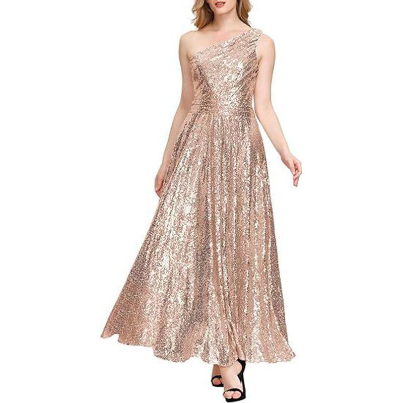 Women's Sequined Bridesmaid Dress Sleeveless Extra Long Evening Dress Prom Dress Gala Welcome Dress Women