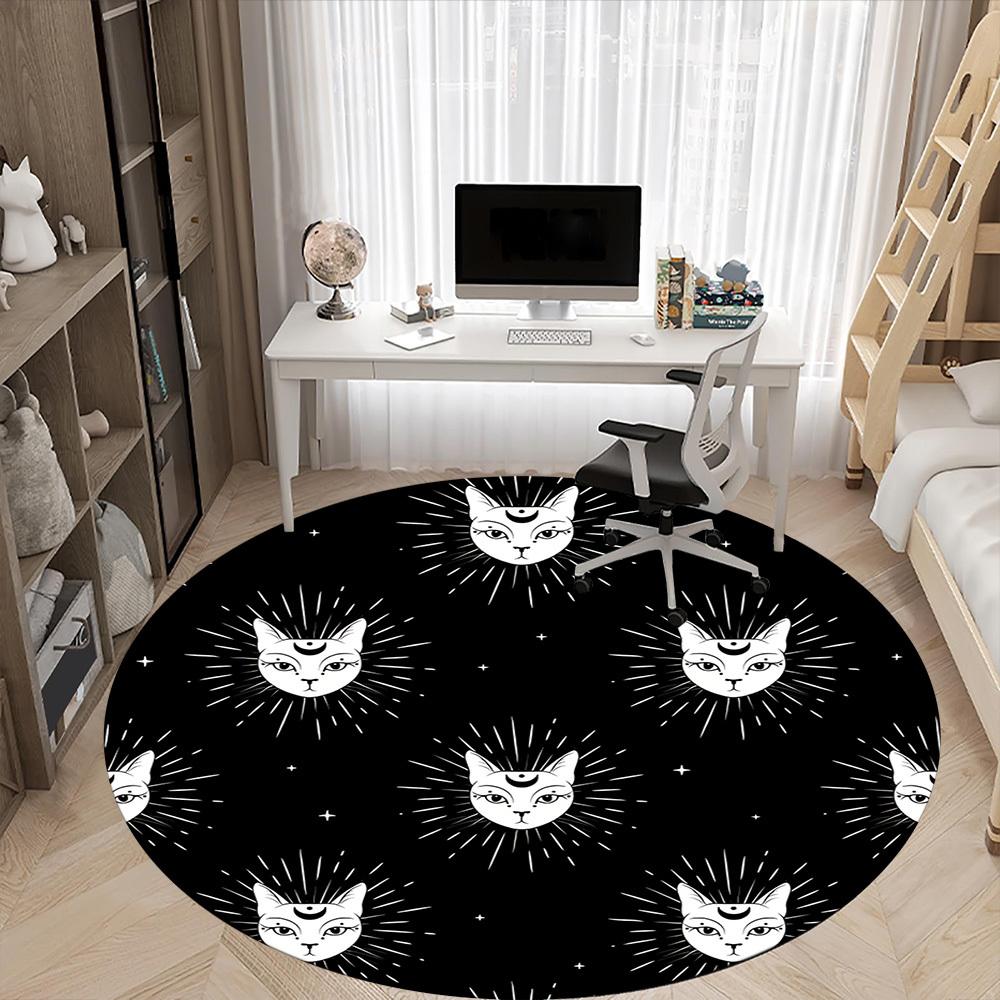 1pc Cat Moon Office Round Area Rug, Under Office Chairs Bedroom Living Room Home Decor, Room Deco