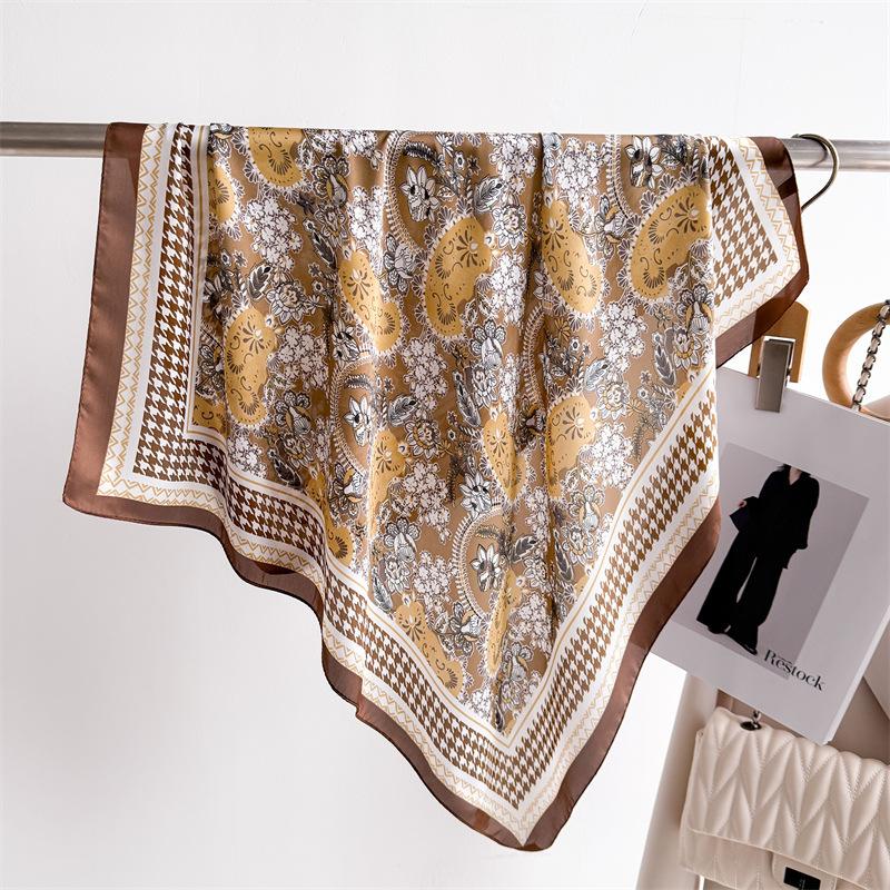 Luxury Neck Head Scarfs Imitation Silk Square Scarf  Women‘s Print Neckerchief Bandanas Foulard Hairbands Shawls Wraps