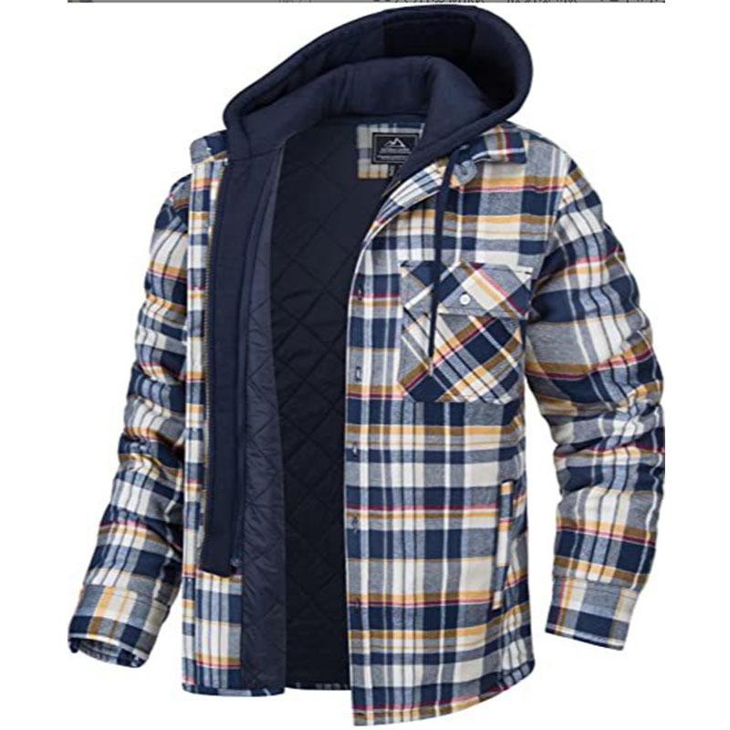 2026 Men's European & American Plaid Hooded Thick Cotton Coat - Celebrity Style Casual Autumn/Winter Jacket