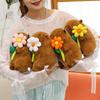 Brown Capybara Plush Doll Soft Capybara Stuffed Doll Kawaii Flower Capybara Plush Toy  Friends Gift