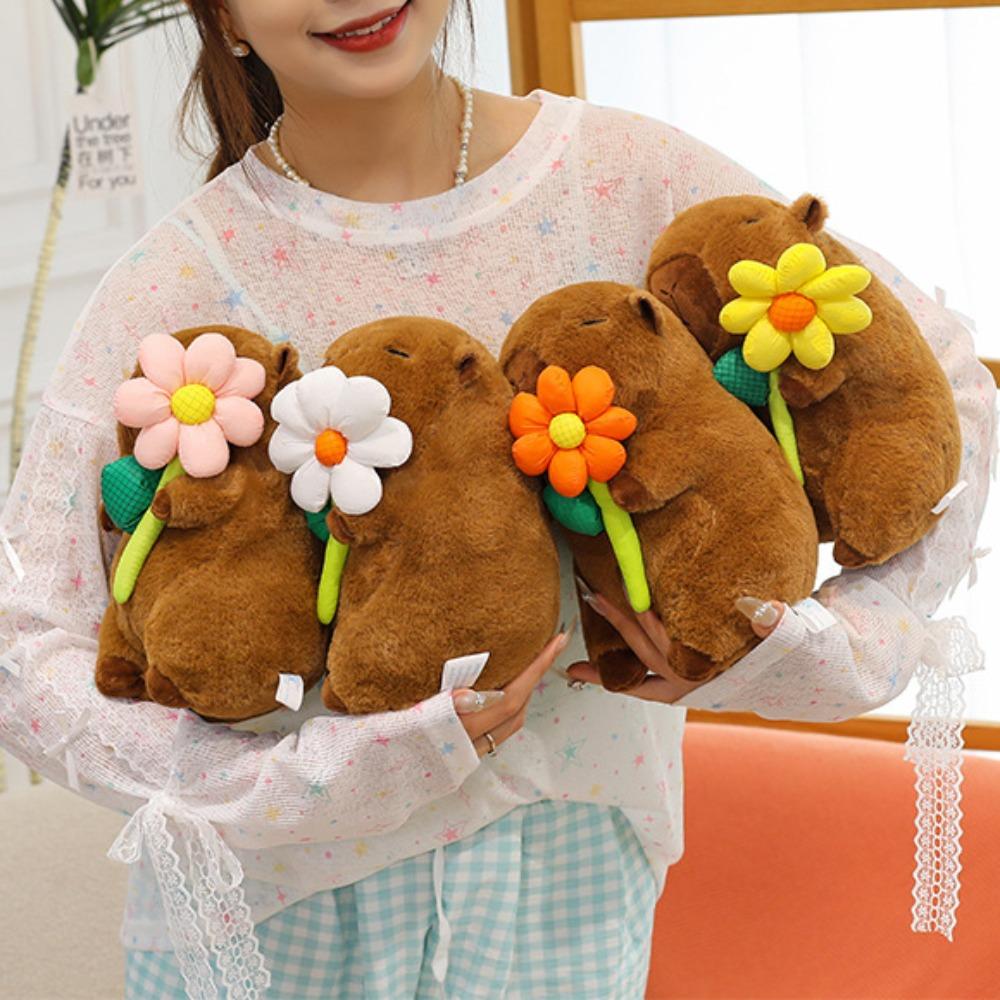 Peluche Douce Capybara Fleurie Poupée Pelucheuse Capybara Peluche Capybara Décoration de Chambre