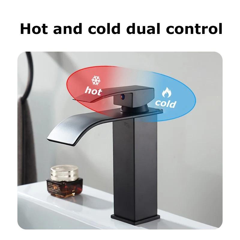 European Copper Waterfall Basin Faucet Style Black Silver Paint Hot and Cold Dual Control Faucet Kitchen Bathroom Wash Basin