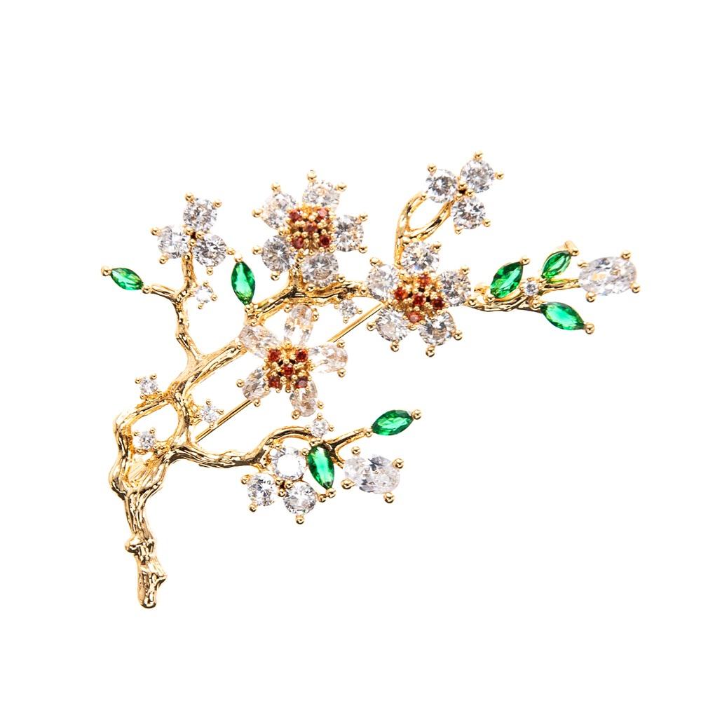 Elegant Plum Blossom Flower Cubic Zirconia Brooches Pin Lady Scarf Buckle Wedding Jewelry Accessory for Women HR04091