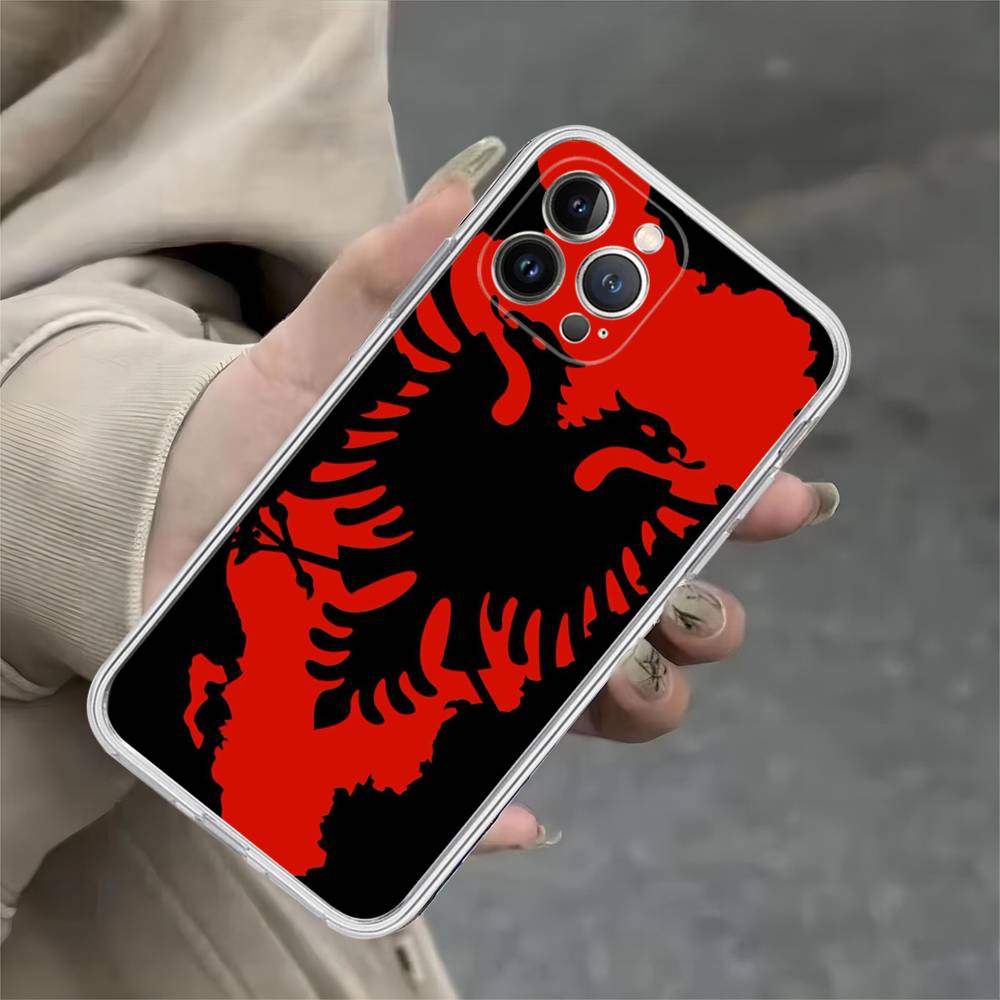 Albanian Flag Map Transparent Phone Case For IPhone 16 15 14 13 12 11 Pro Max Plus Soft Cover