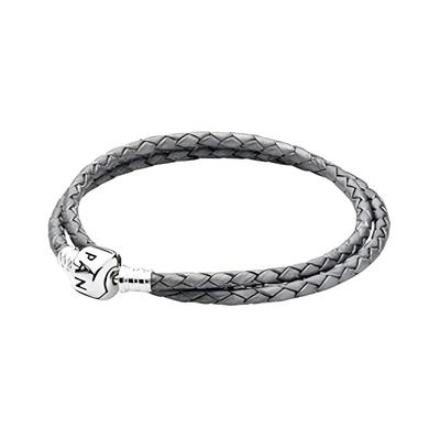 Doppelt gewickeltes geflochtenes Lederarmband, Unisex-Paarstil, Grau 590705CSG-D
