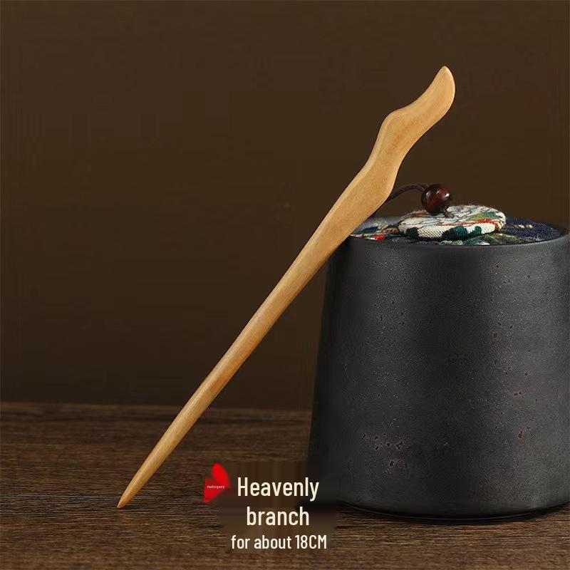 Peach Wood Double-Sided Carved Hairpin for Qipao Hanfu Updo - Ancient Style Accessory