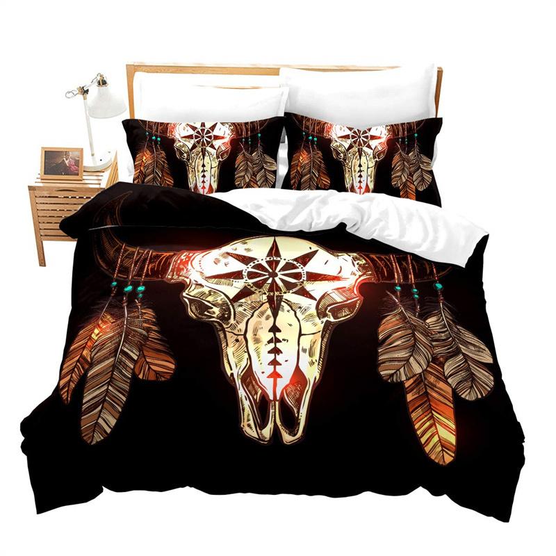 Farm Animal Duvet Cover Set Single King Queen Bohemian Mandala Bedding Set Microfiber Deer Bull Head Cow Skull Comforter Cover